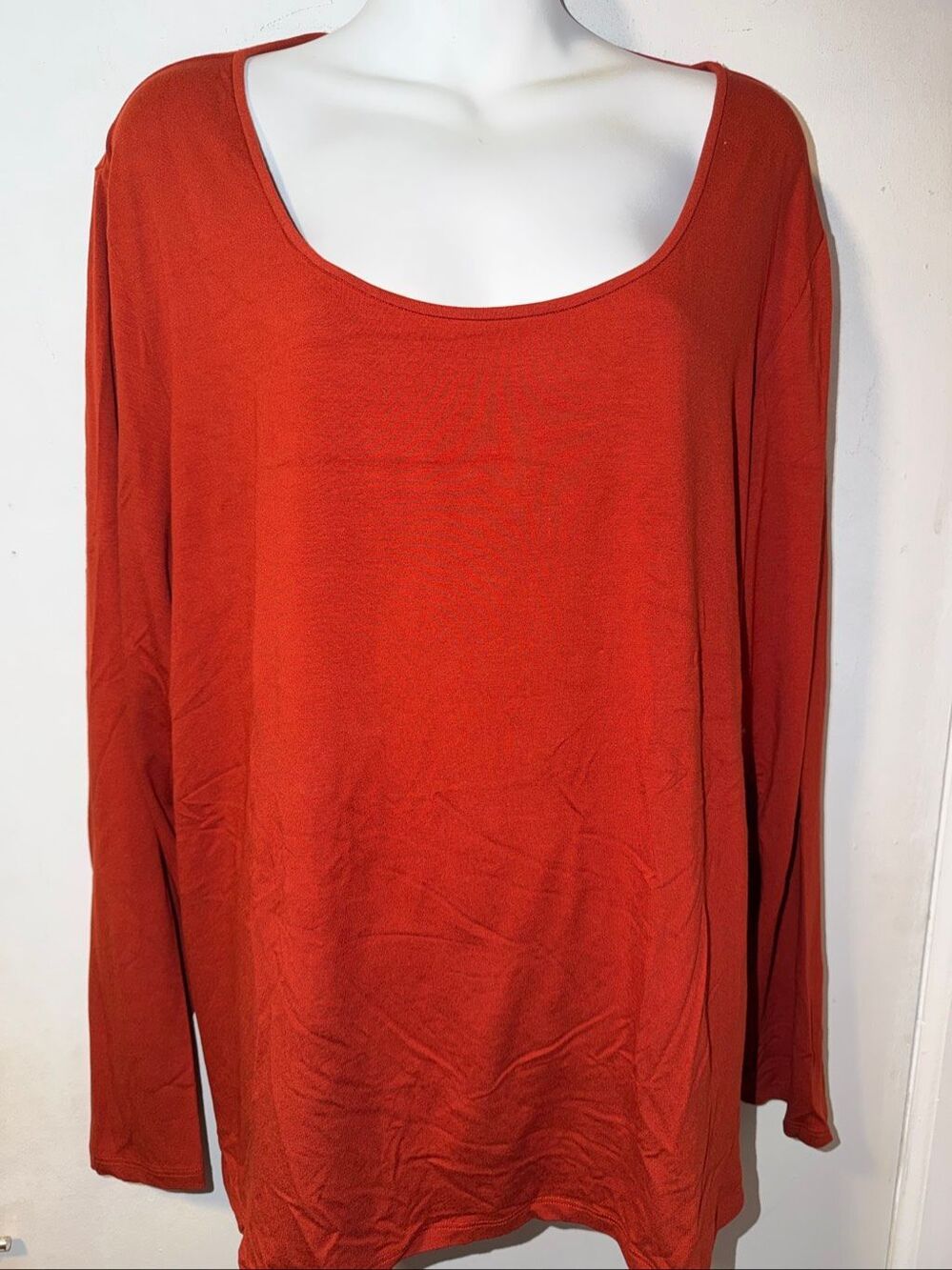 EILEEN FISHER Woman Burnt Orange Long Sleeve Scoop Neck Top-2X {NWOT}
